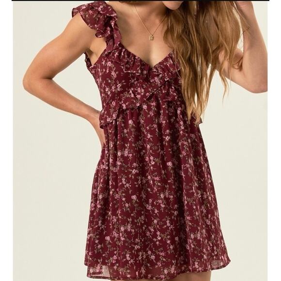 NWT Altar'd State HOCO Floral Tie Back Floral Short Mini Dress Burgundy Sz S - Picture 1 of 8